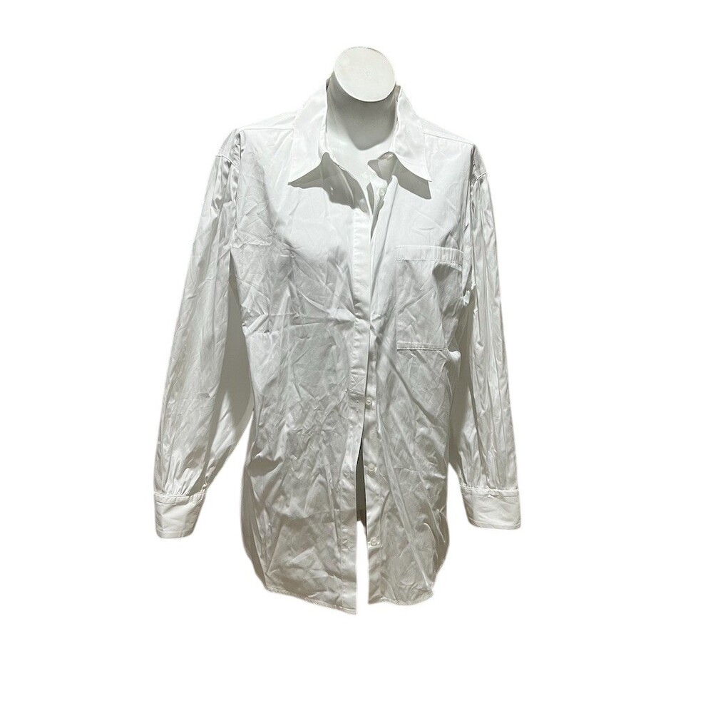 Open Edit Button-Up Shirt Womens M White Collared Long Sleeve Chest Pocket